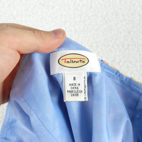 Talbots Circle Skirt Womens 8 Blue Yellow Floral Vintage Linen Cottagecore - Picture 9 of 10